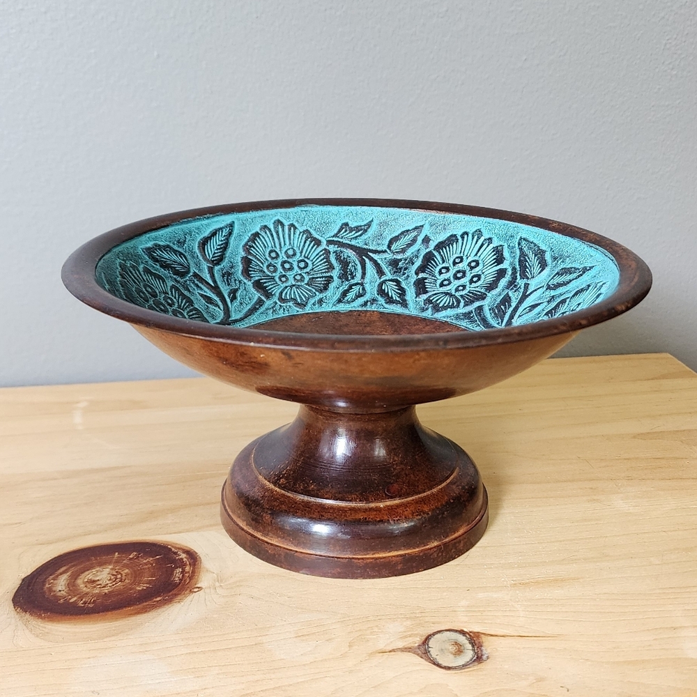 Elegant Copper Brown and Turquoise Home Decor Bowl